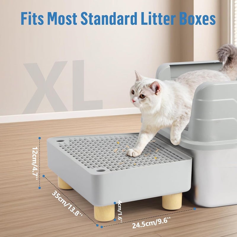 Bartuke Extra Large Cat Litter Box Step Ramp, Cat's Litter Catcher Mat with Wooden Feet, Filter Function, Pedal Stool for Self-Cleaning Cat Litter Box, Ideal for Kitten & Elderly Cats (Light Grey) - Image 2
